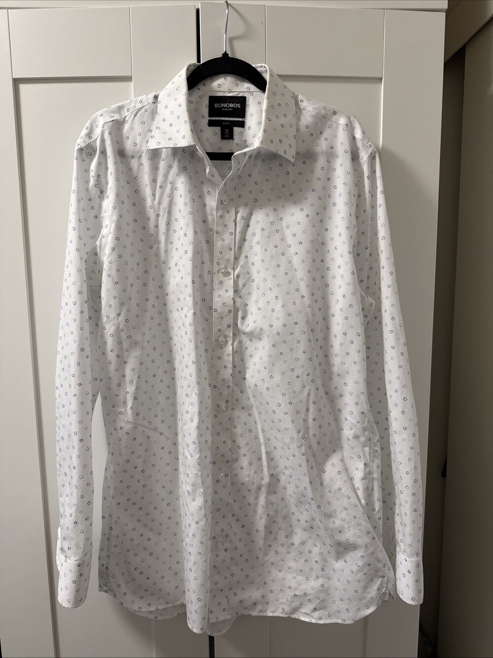 Bonobos Men’s Long Sleeve Button Down Dress Shirt White Micro Geometric EUC XXL